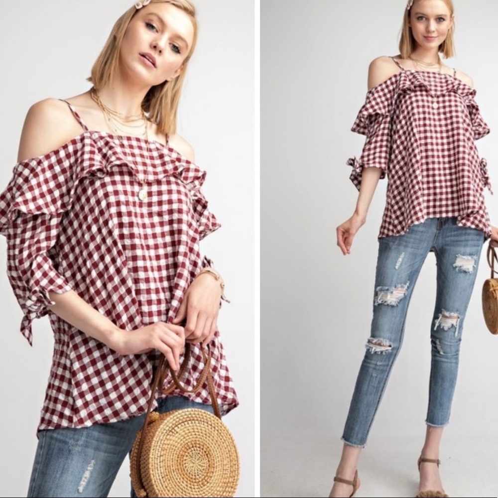 Gingham  Ruffle Blouse Top